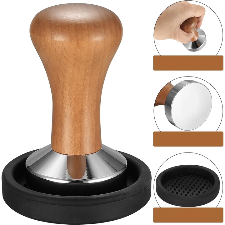 Тампер за кафе 51 мм с дървена дръжка и основа от неръждаема стомана, лесен за почистване, универсален