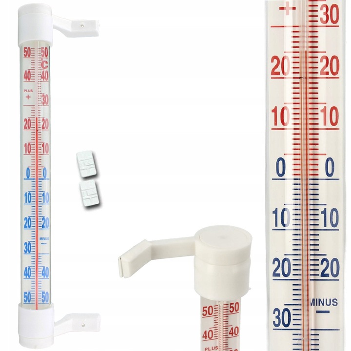 Termometru exterior, alb, -50C la +50C, 20x2,3cm, montare fara gaurire