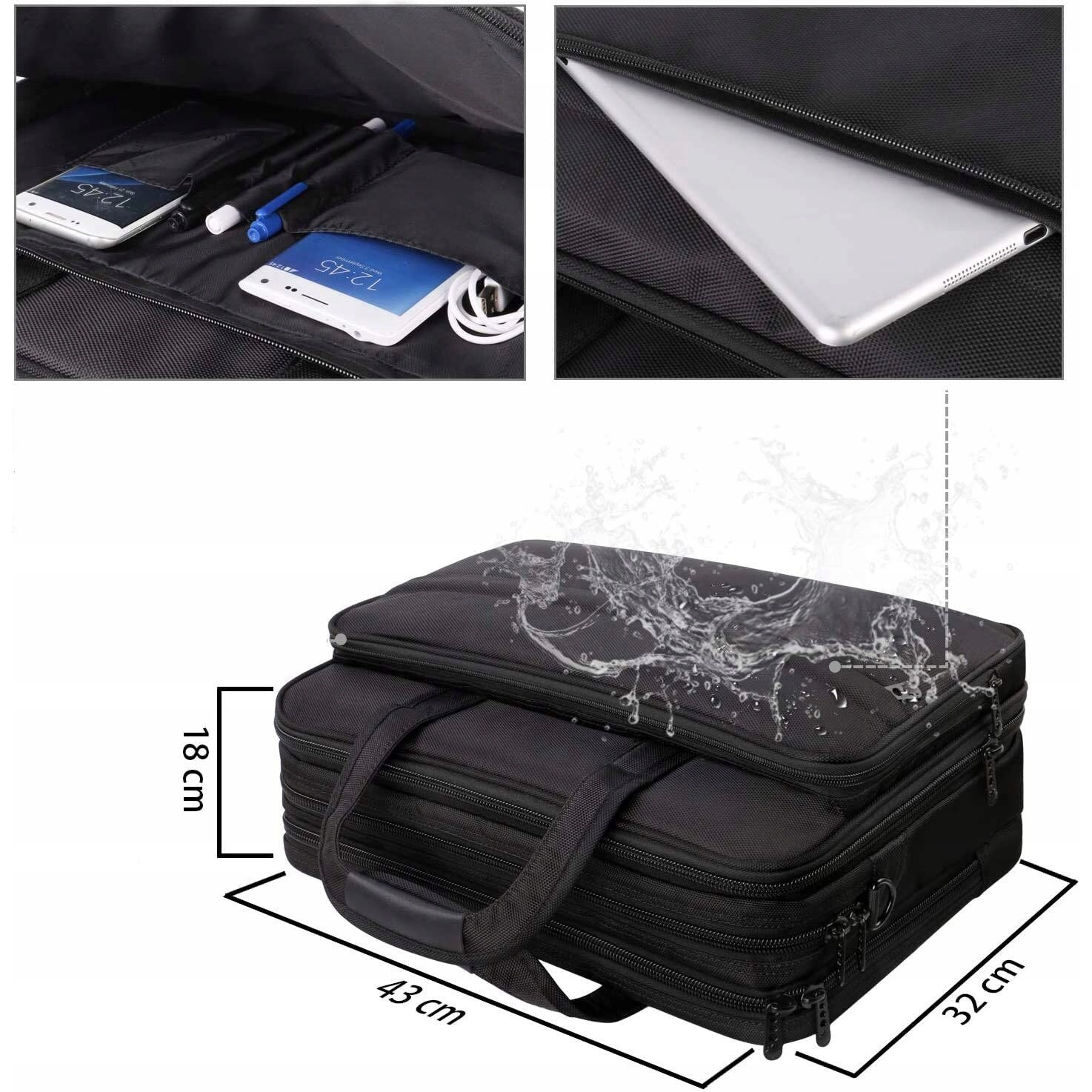 Torba laptop 17", Mancro, waterproof, extensibila, 43x18x32cm
