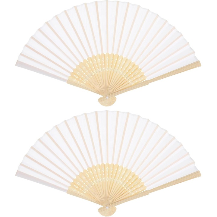 Bambusz és szövet legyező, fehér, 2 darabos készlet