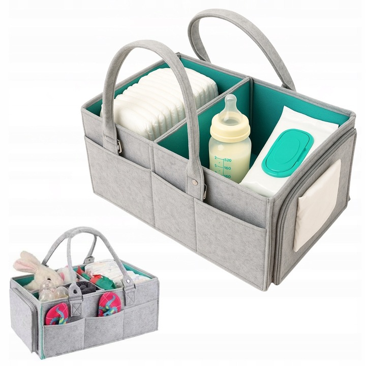 Organizer pliabil pentru scutece, 8 buzunare, material din fetru, multicolor, dimensiuni variate