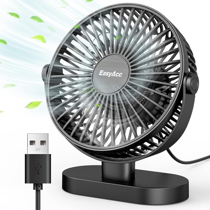 Настолен вентилатор EasyAcc, 4 скорости, USB, 13,8x7,5x18,3 см, преносим, бял цвят