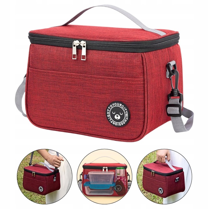 Geanta termoizolanta pliabila, 9L, rosie, design modern, rezistenta la apa