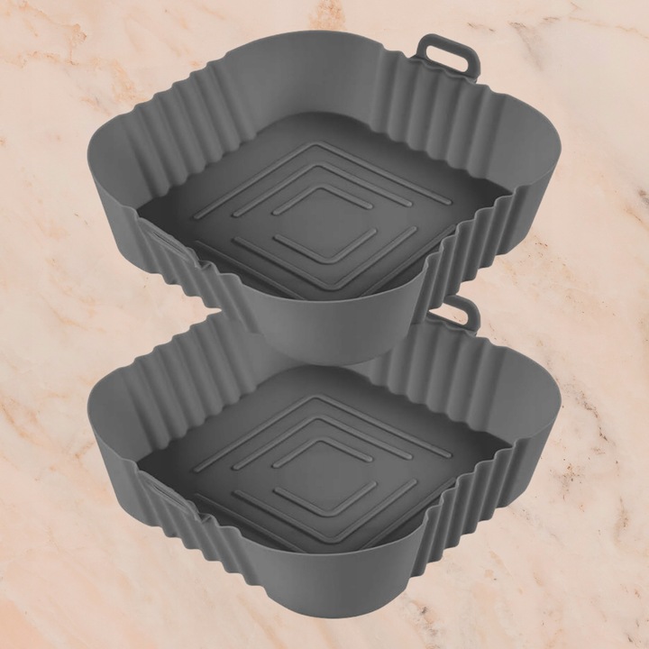 Set 2 forme din silicon pentru friteuza fara ulei, 16,5cm x 5cm, material sigur, usor de curatat