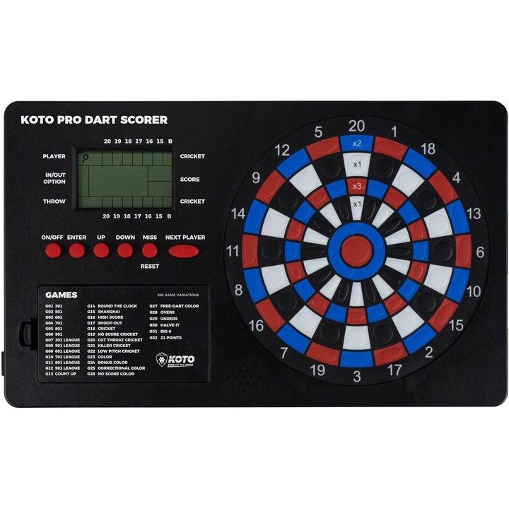 Tabla electronica de darts, 8 jucatori, 32 jocuri, montaj pe perete