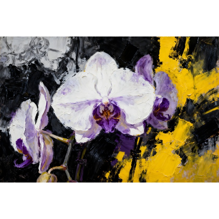 Tablou Canvas Orhidee abstract 3, 60x40cm, stilizat, stil pictura, sasiu de lemn, panza de bumbac 90%, agatatoare invizibila, pentru bucatarie, living