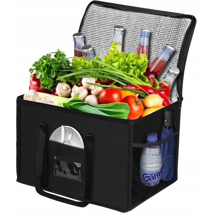 Сгъваема термоизолираща чанта, 40л, материал Oxford 600D, 43x31x30см, голям капацитет, 2 странични джоба