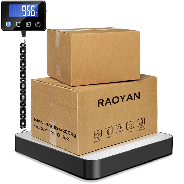 Кантар за колети 200 KG/10 G, неръждаема стомана, LCD, USB 5V
