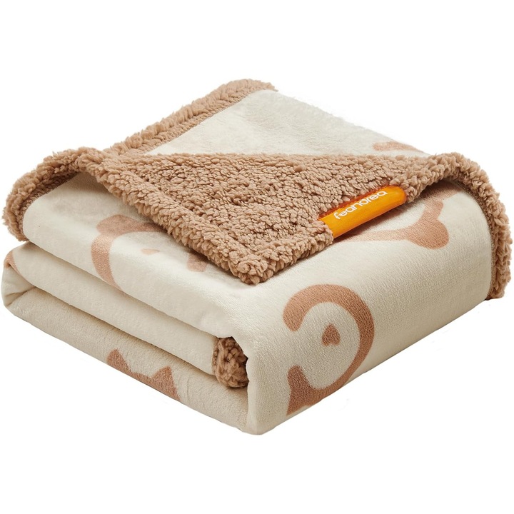 Килимче за кучета и котки, водоустойчиво, 127x101см, бежово, фланелен и шерпа материал, комплект