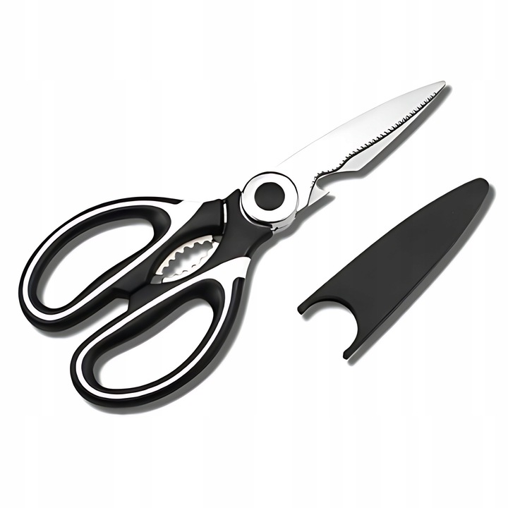 Foarfeca bucatarie, multifunctionala, inox, 21cm, negru/argintiu
