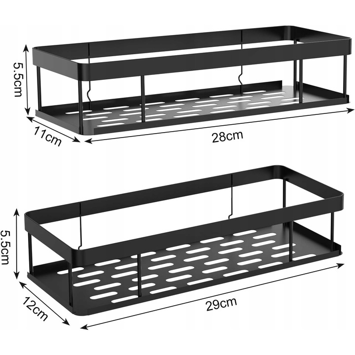 Set 2 suporturi pentru dus, inox, negru mat, 12x29x5,5cm