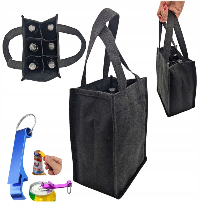 Palackhordozó táska, 6 rekeszes, 27x21x14cm, PP anyag, 10kg teherbírás