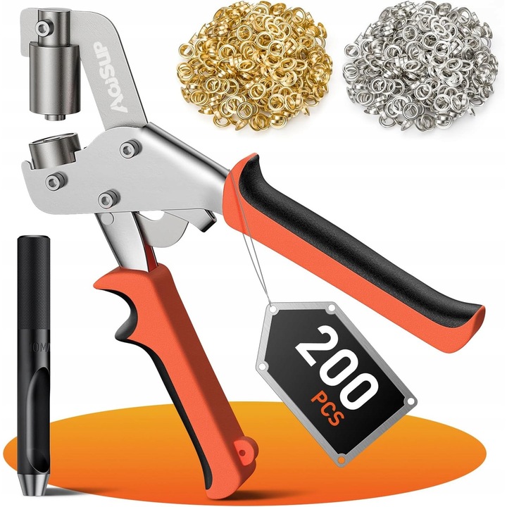 Cutter manual magnetic AojSup, 200 ochi, 10mm, negru-portocalie, 23cm x 12.5cm, set