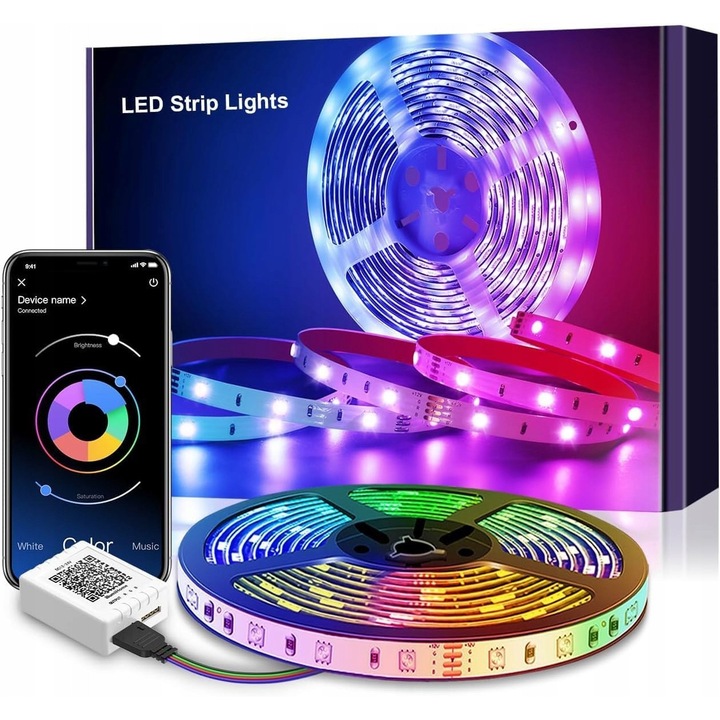 Banda LED RGB 6m, controlata de la distanta, cu microfon, pentru interior