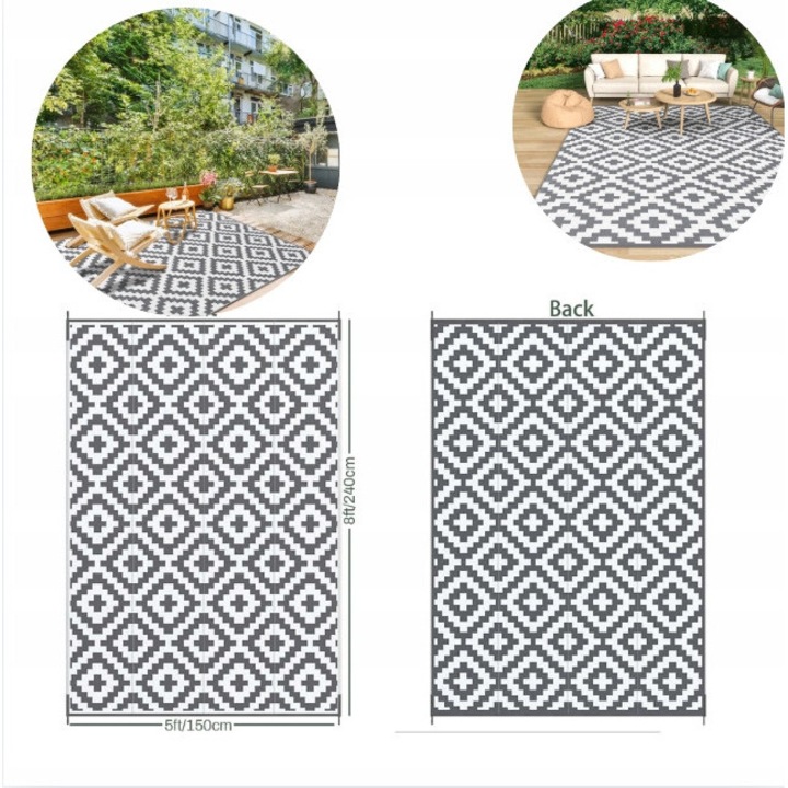 Covor exterior, multicolor, 300x400cm, design geometric, rezistent la UV, waterproof, pliabil