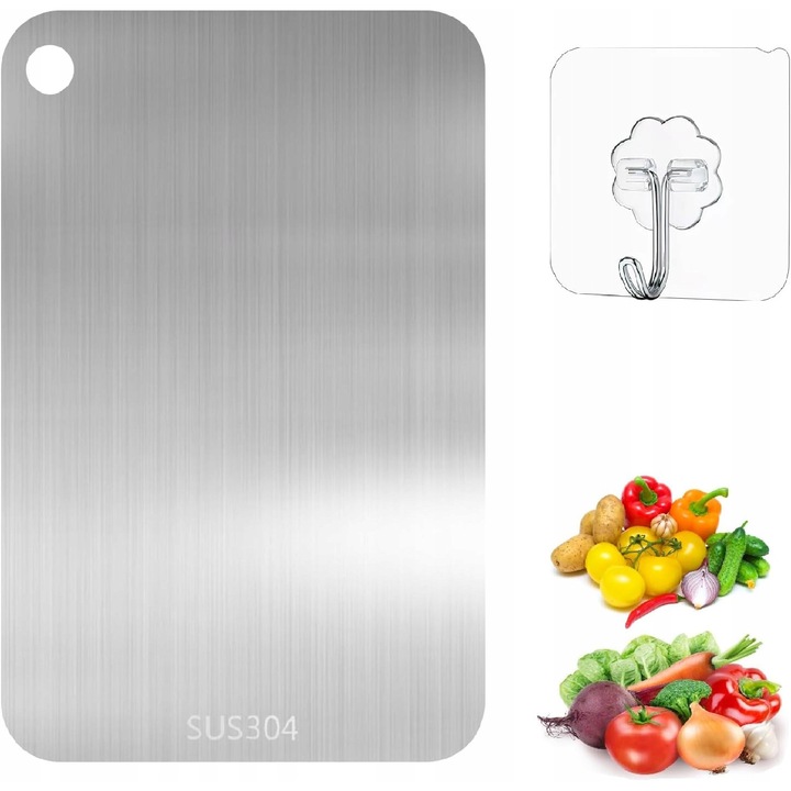 Tocator de bucatarie, 30x20cm, inox, cu carlig de suspendare, argintie