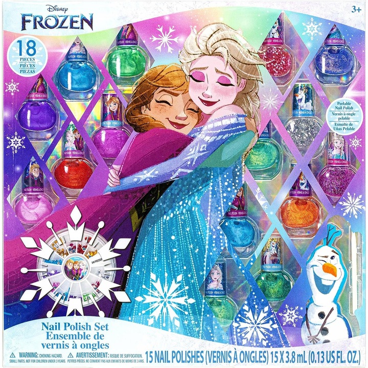 Set lacuri de unghii pentru copii Disney Frozen, 18 piese, non-toxic, multicolor