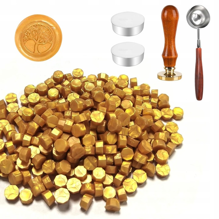 Set de sigilii din ceara, Splot, 200 perle colorate, lingurita inclusa, model copac