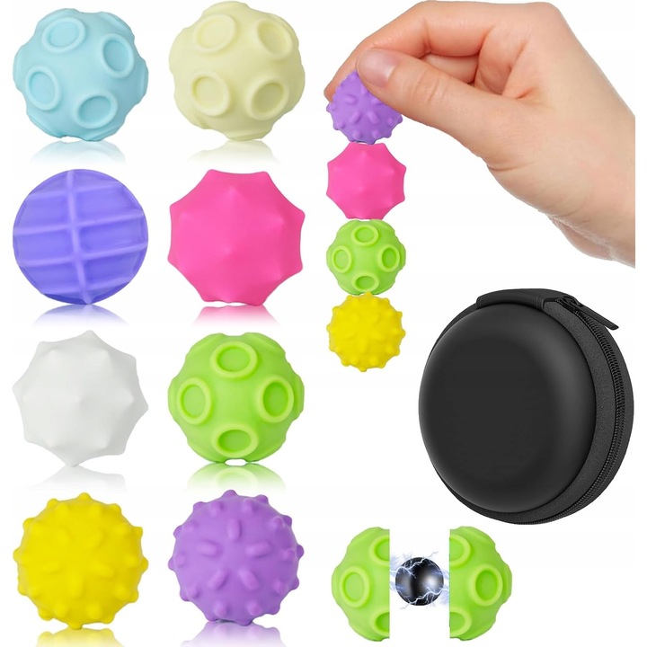Комплект 8 антистрес магнитни топчета, силикон, многоцветни, 8x3x8см