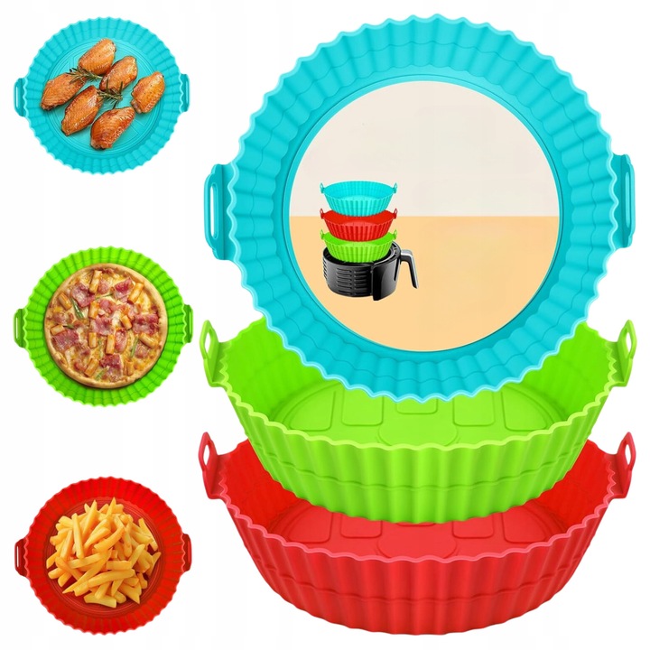 Set 3 forme din silicon pentru friteuza cu aer cald, 20x20cm, Inox, reutilizabile