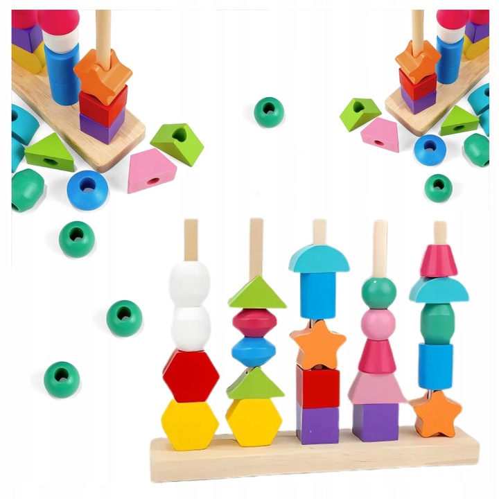 Комплект дървени играчки за сортиране, развитие на двигателни умения, многоцветен