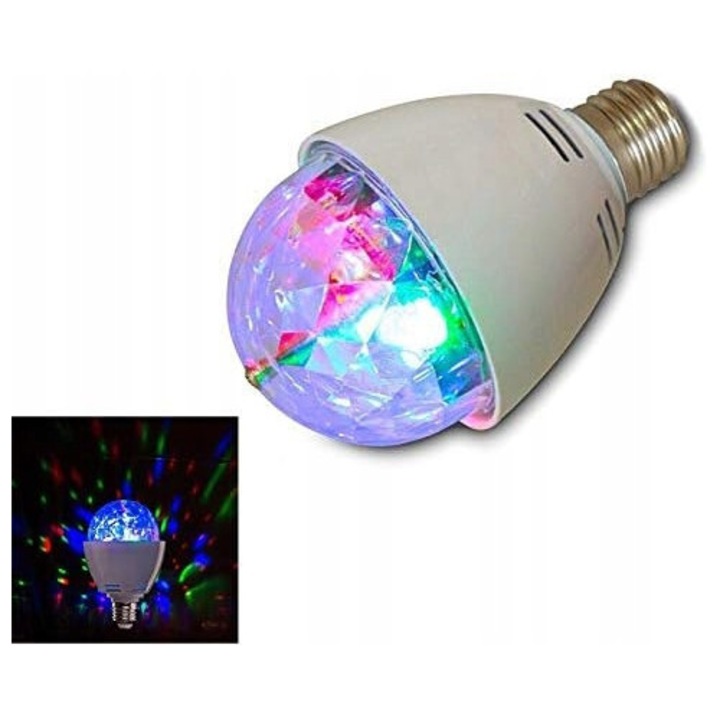 Bec disco RGB 3W E27, въртящ се светлинен ефект, 3 цвята, пластмаса, комплект