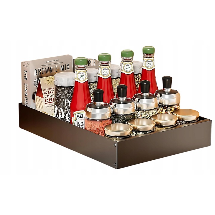 Sertar telescopic pentru bucatarie, negru, 42,5x30x7cm, capacitate 25kg