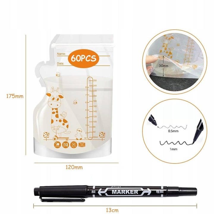 Pungi alimentare, Inny, set 60 buc, 250 ml