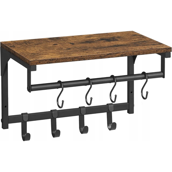Cuier perete cu 8 carlige, industrial, rustic, maroniu