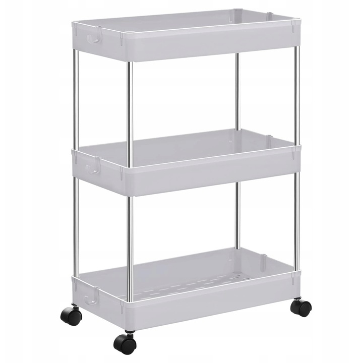 Tárolókocsi, 3 szintes, fehér, 40x22x60cm, fürdőszobába vagy konyhába