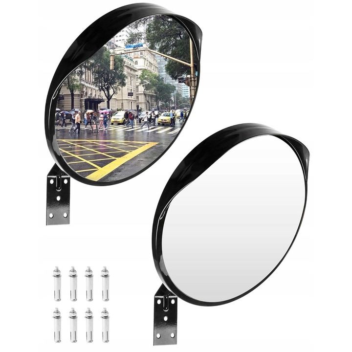 Set 2 oglinzi de siguranta convexe 30cm, cu suporturi negre