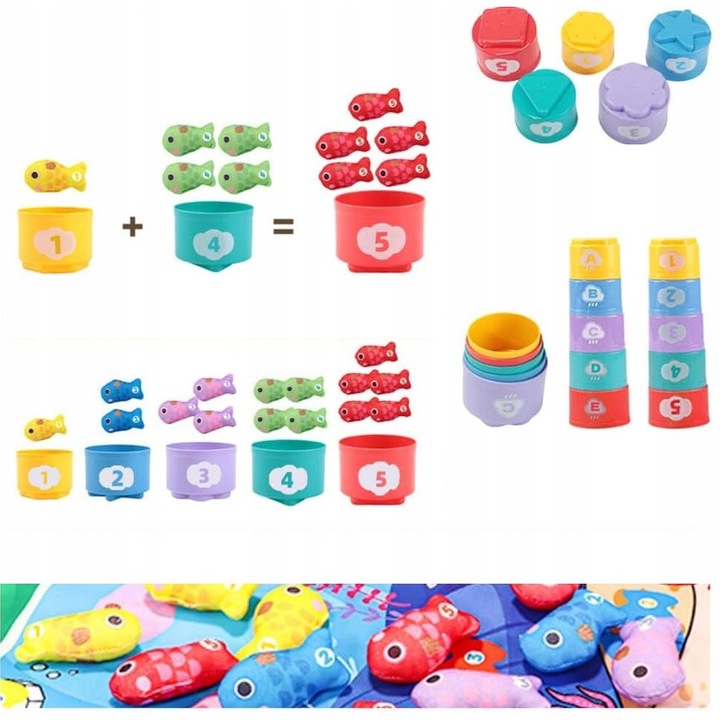 Set de Jocuri Educationale pentru Copii, 15 Pesti Colorati, Motive Marine