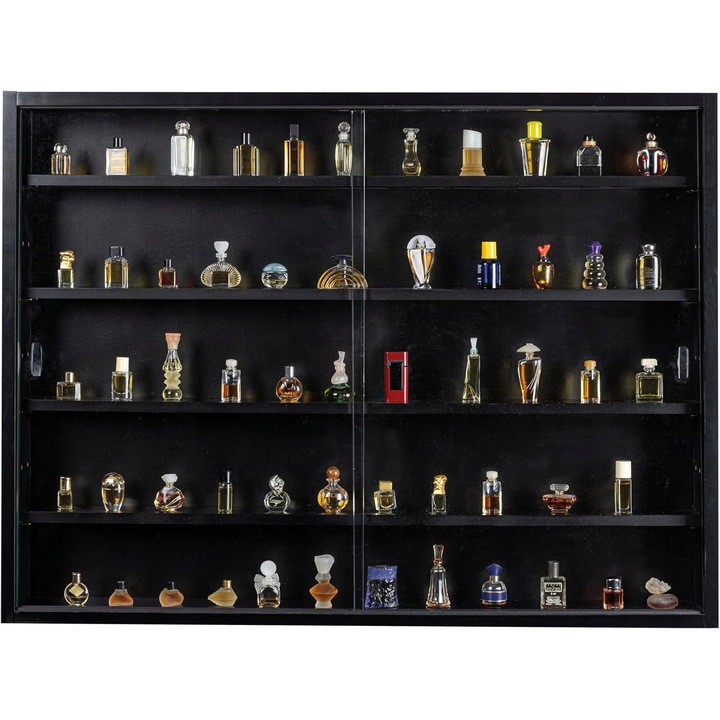 Cabinet colectionar Inter Link, design elegant, 80x60x9,5cm, MDF si sticla, negru mat
