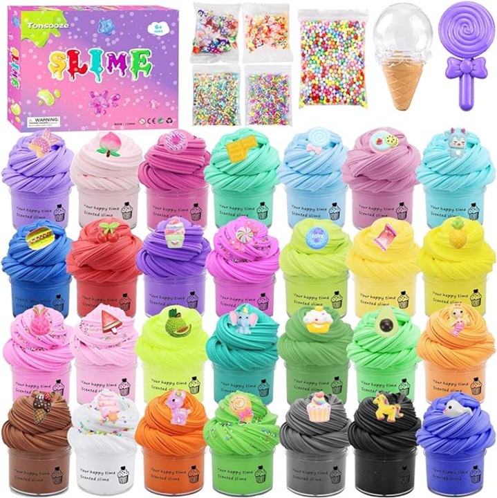 Set de facut slime, Galaxy, 28 cutii mini slime, culori variate, pentru copii peste 3 ani