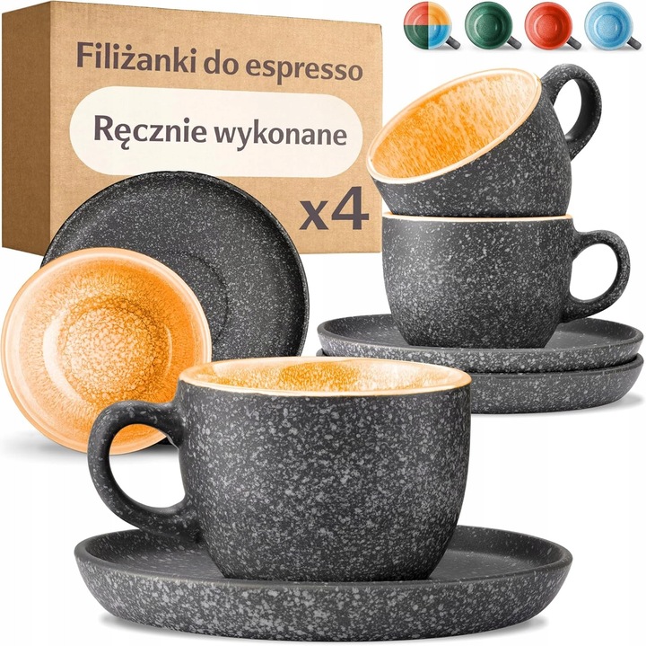 Set 4 Cesti Espresso Ceramice cu Design Modern, Reactie Glazura, 120ml