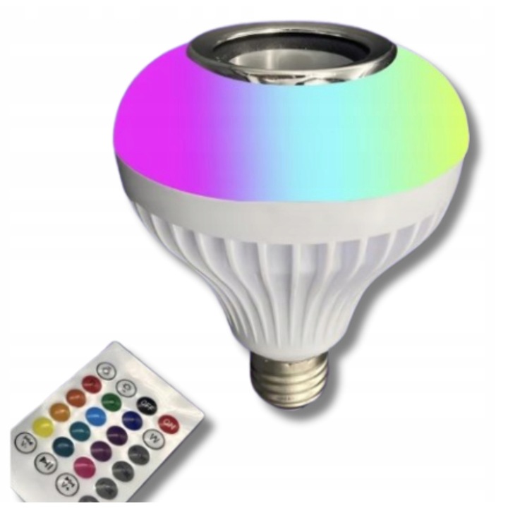 LED RGB крушка с Bluetooth високоговорител, 7 цвята, E27, управление с дистанционно