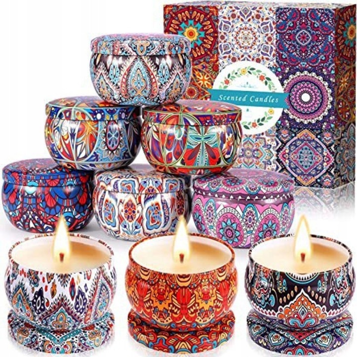 Комплект ароматизирани свещи 9 броя, натурален соев восък, различни аромати, бохо стил