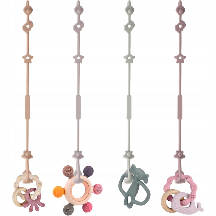 Set 4 Agatatoare pentru suzeta, Vicloon, roz/violet, 32cm