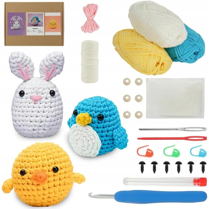 Set de crosetat pentru incepatori, 3 animale cu accesorii