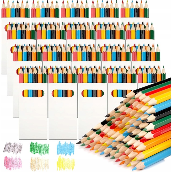 Set 20 pachete creioane colorate, 120 creioane din lemn, 6 culori, 8,9x0,7cm