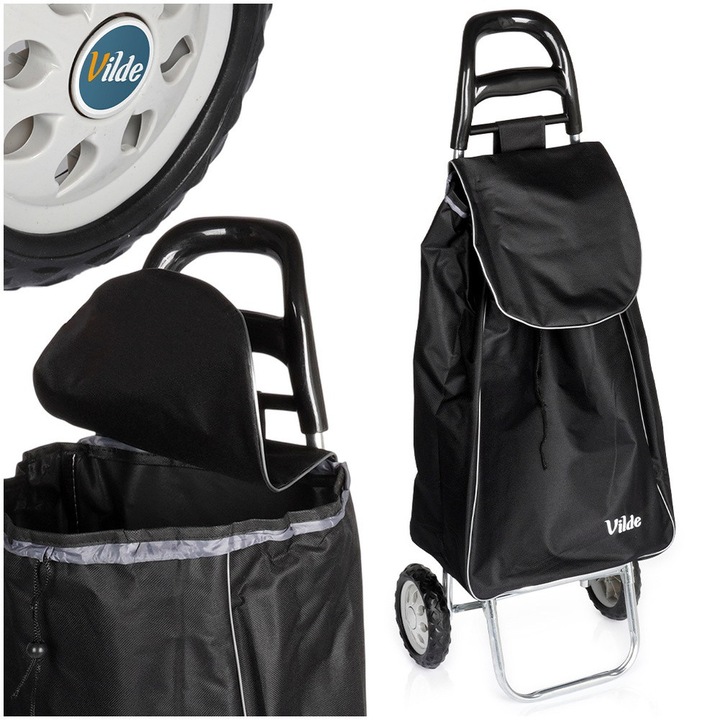Carucior pentru cumparaturi Artemis, set cu geanta, capacitate 30 l, negru, 35,5x28x96cm