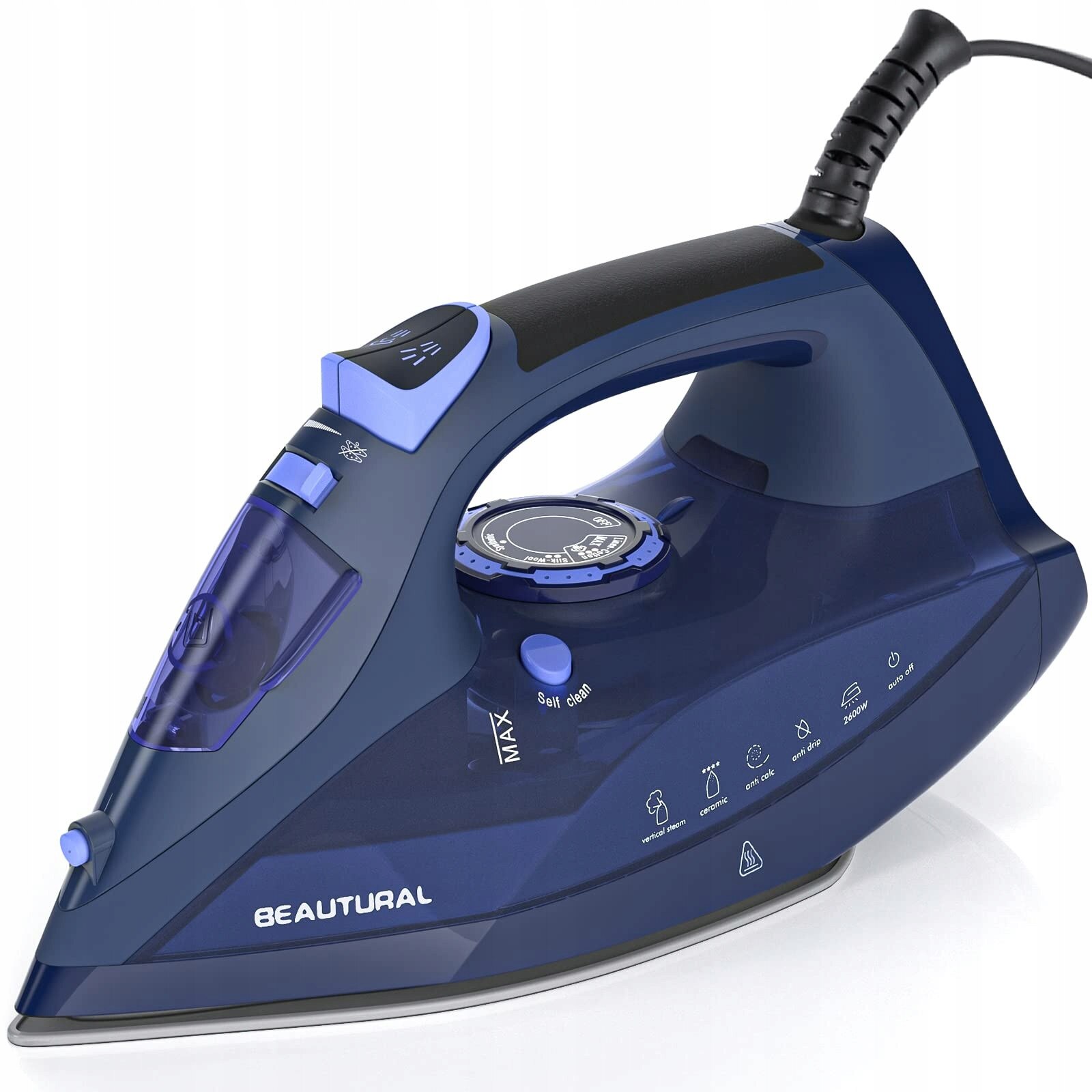 Fier de calcat cu abur Beautural, 2600 W, talpa ceramica, sistem de oprire automata, 1 bucata