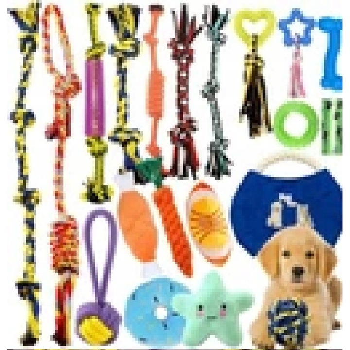 Set jucarii pentru caini, 20 bucati, mingi si sfori din bumbac