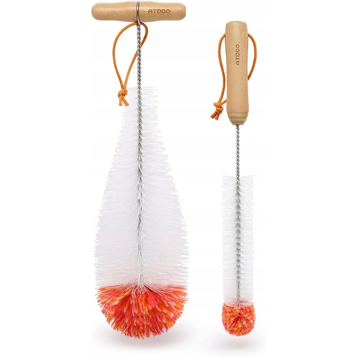 Set 2 buc perii de curatare pentru sticle, 35x9cm si 34x3,5cm, maner din lemn