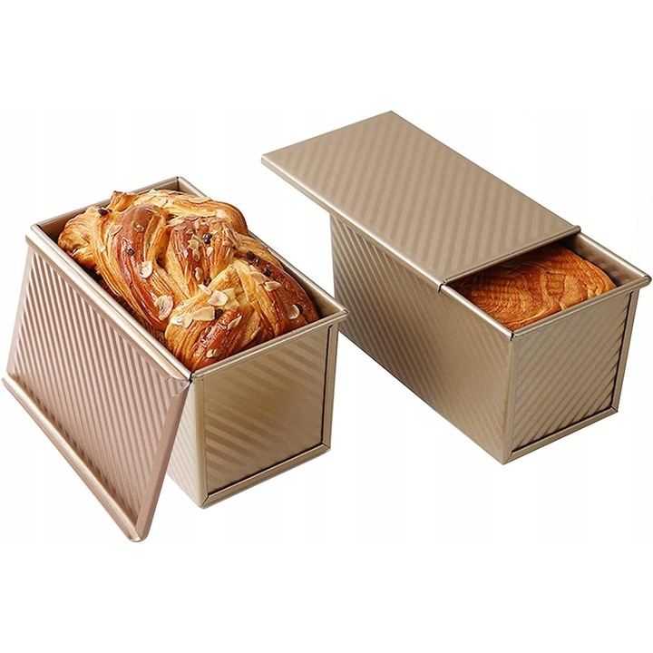 Set 2 tavi de copt pentru paine, neaderente, roz aurie, dimensiuni 19,5x10,5x12cm si 17,5x8,3x8cm