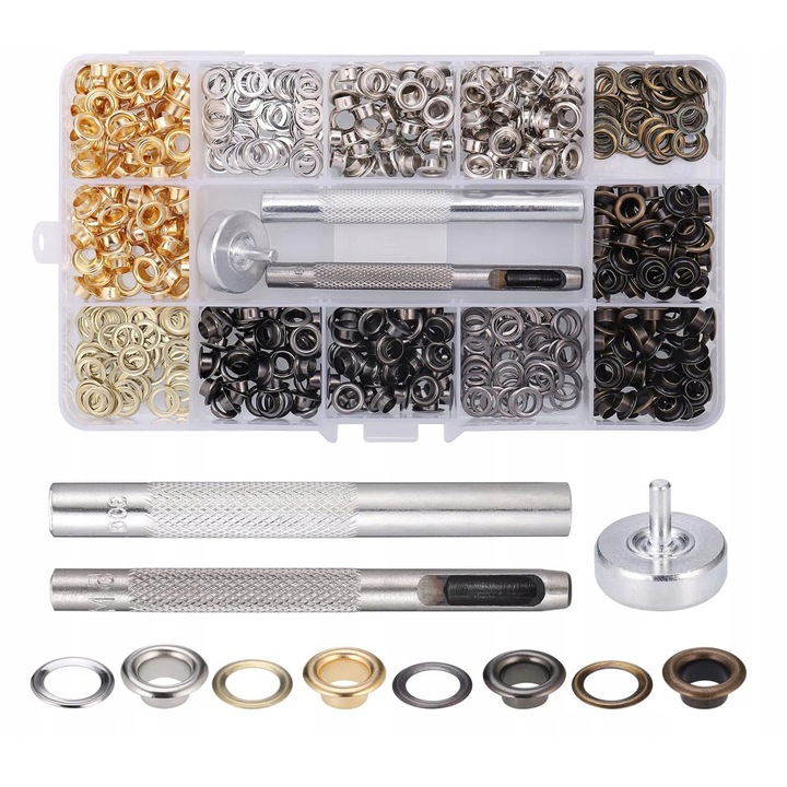 400 darab 5 mm-es lyukszemkészlet ponyvákhoz, bannerekhez, ruházathoz, lábbelikhez, szappanhoz, szerelőszerszámokhoz, tárolódobozhoz, többszínű