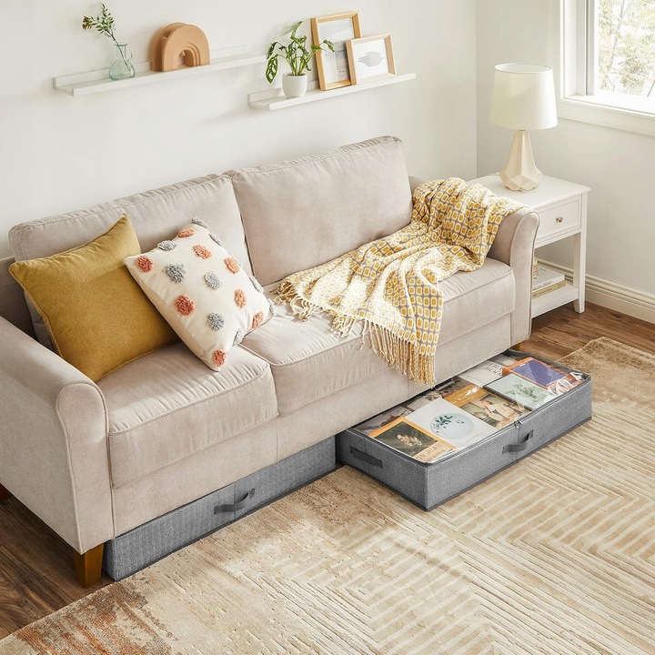 2 db összecsukható tárolódoboz készlet, 90 l, szürke, 100x50x18 cm, rendszerező ruhákhoz és párnákhoz