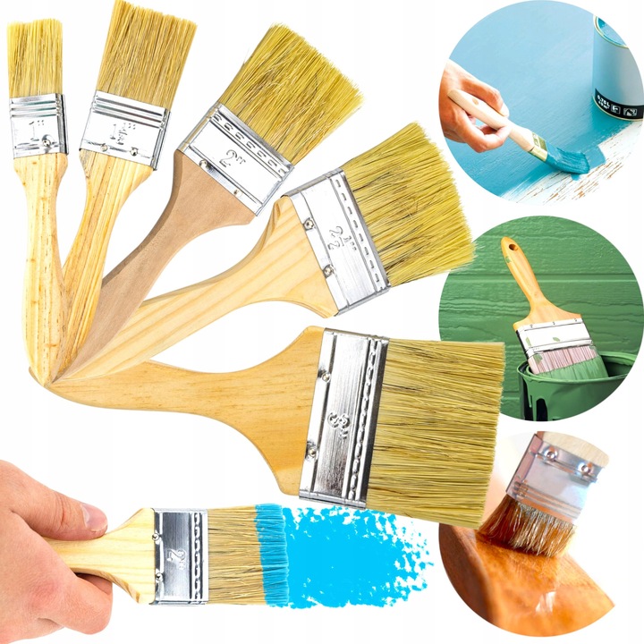 Set 5 pensule plate pentru vopsit, 19x65 mm, metal/lemn, par sintetic