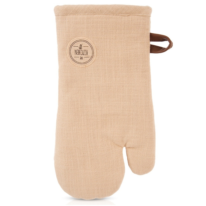 Konyhai kesztyű, Artemis, pamut, bézs, 17,5x32cm, mágnessel és akasztóhurokkal