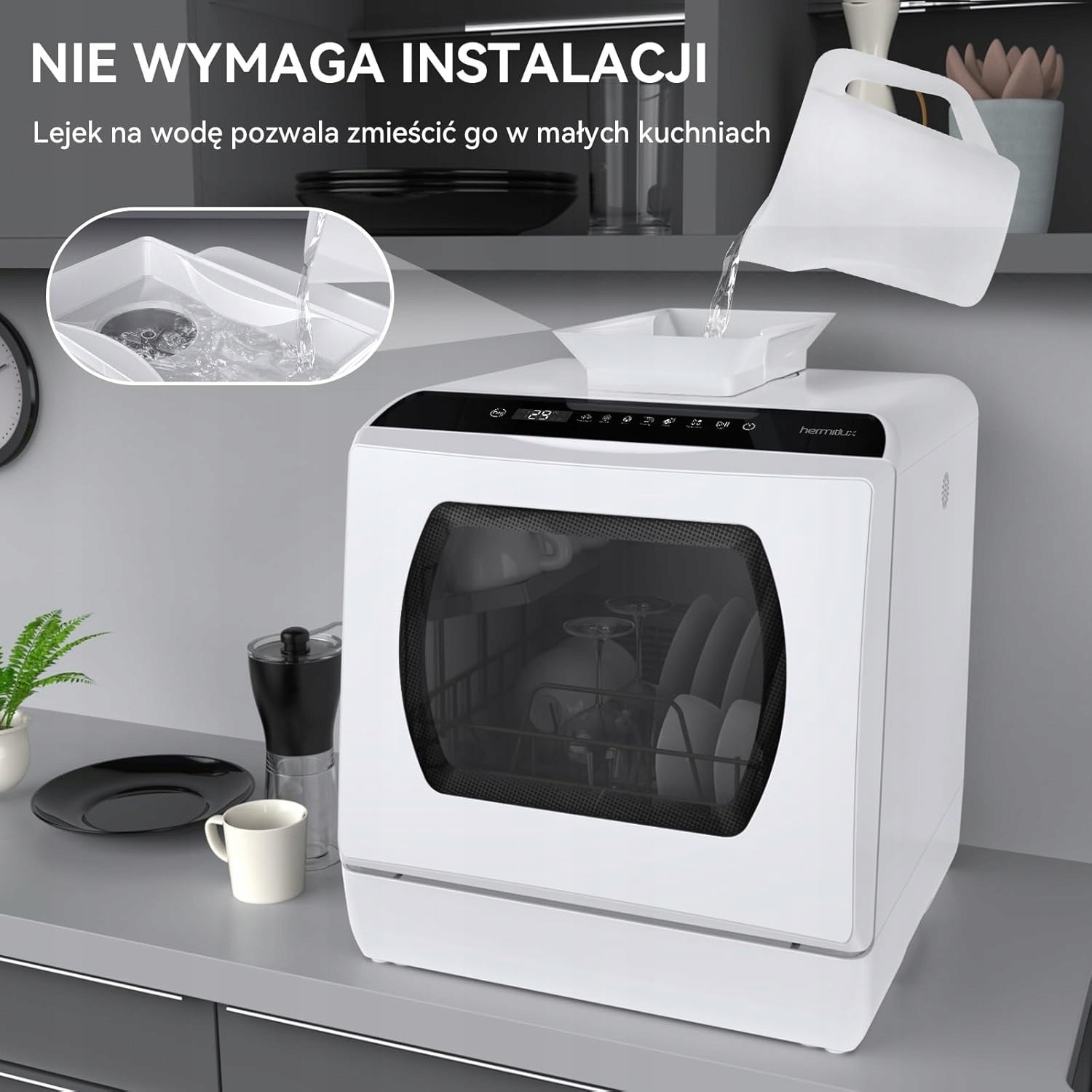 Masina de spalat vase, Inny, mini, 5 programe, 43cm, 5L, alb